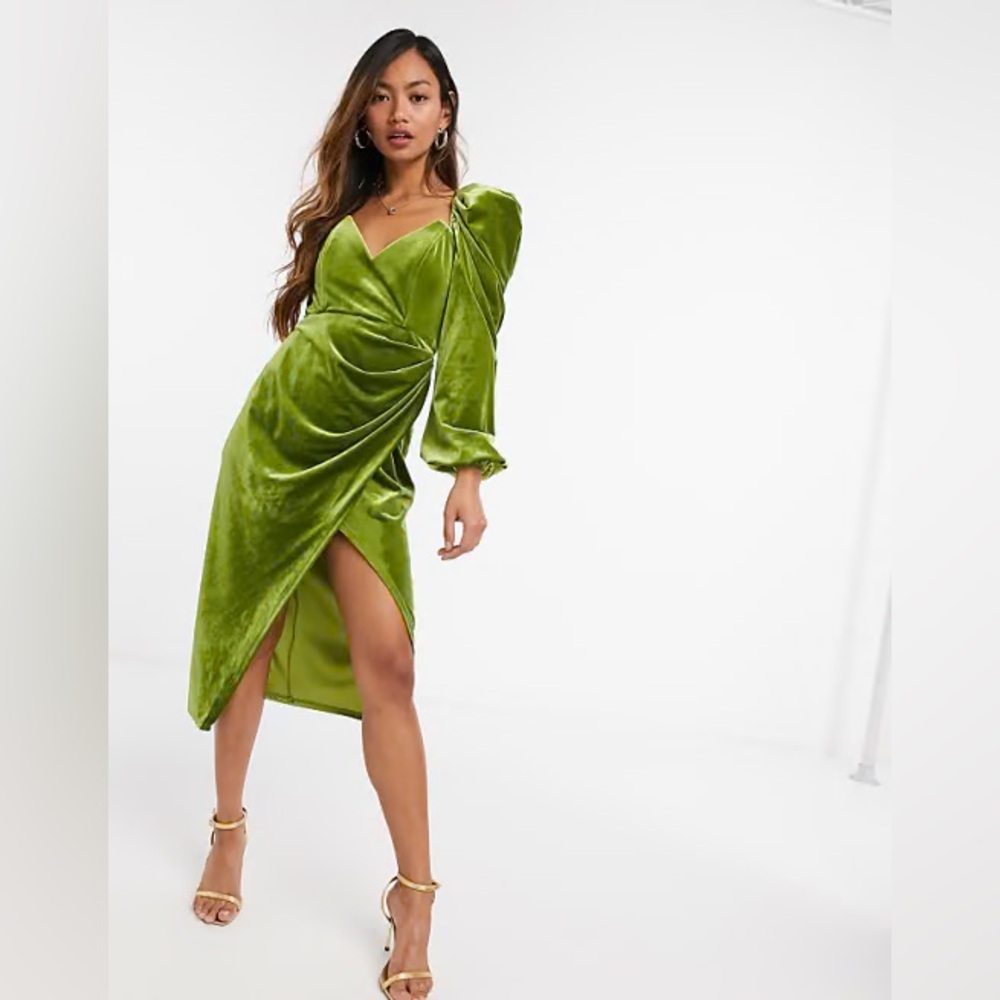 ASOS Luxe Olive Velvet Dress with Sweetheart Neckline